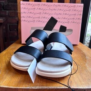 Kensie womens Jipsy adjustable slip on slides sandals black 8